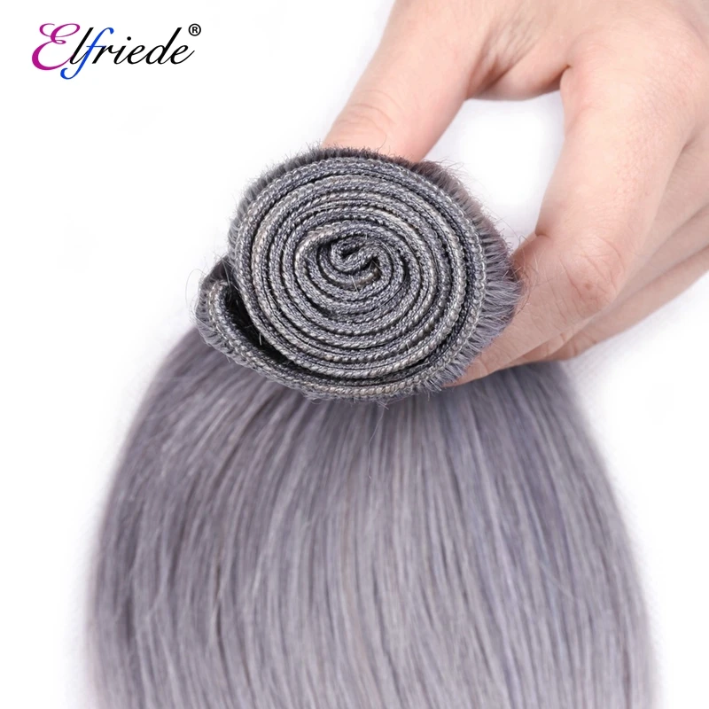 Elfriede-Mèches Brésiliennes 100% Naturelles Lisses Gris Pur, Extensions de Cheveux Humains, Offre en Lot de 3/4