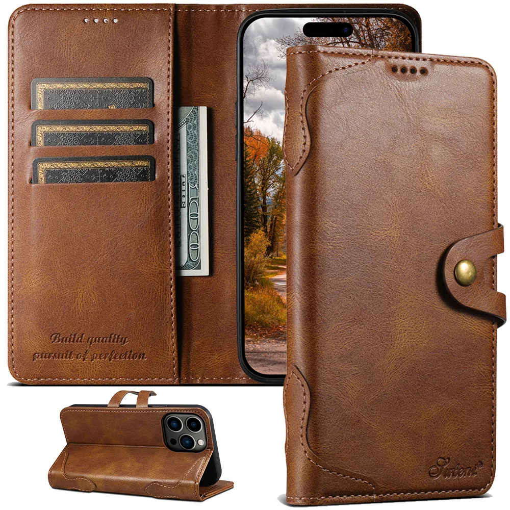 

Card Holder Slots Leather Case Protect Cover For iPhone 16 Pro Max 14 13 12 11 15 Pro Max 16 Plus Stand Flip Wallet Case