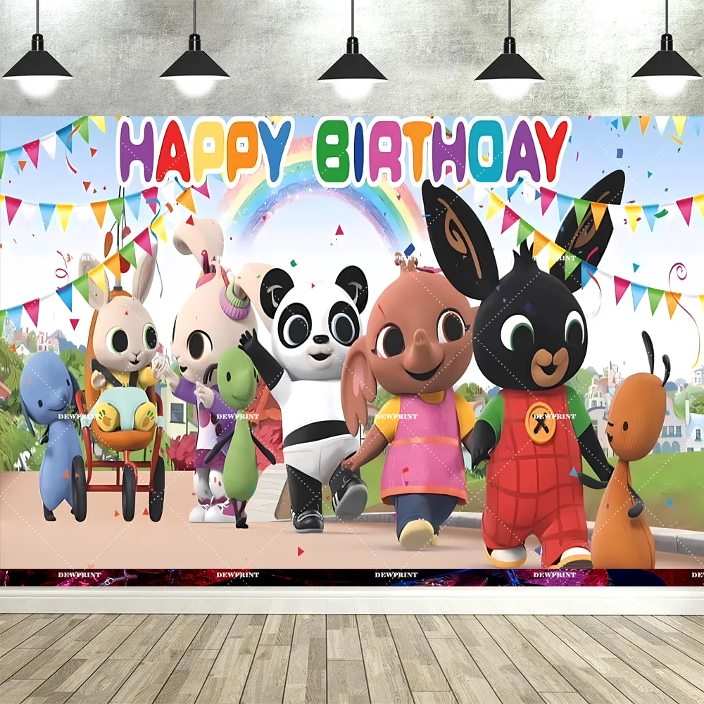 Cartoon B-Bing Bunny achtergronddecoratie met konijn, dieren-thema, kinderfeestdecoratie en banner, rekwisieten voor fotostudio's.