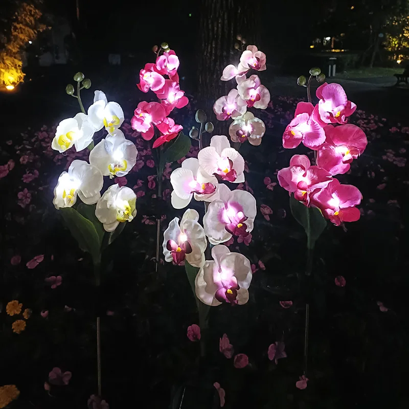 

2023 New Solar Outdoor Lights Waterproof Garden Decoration LED Lawn Insert Lights Simulation Phalaenopsis Orchid Lamp 2pack