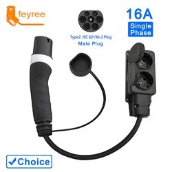 Type2 16A Power Supply Side Male Charger Plug 3.5KW to Schuko Plug Socket Charging Adapter for Electrical Car