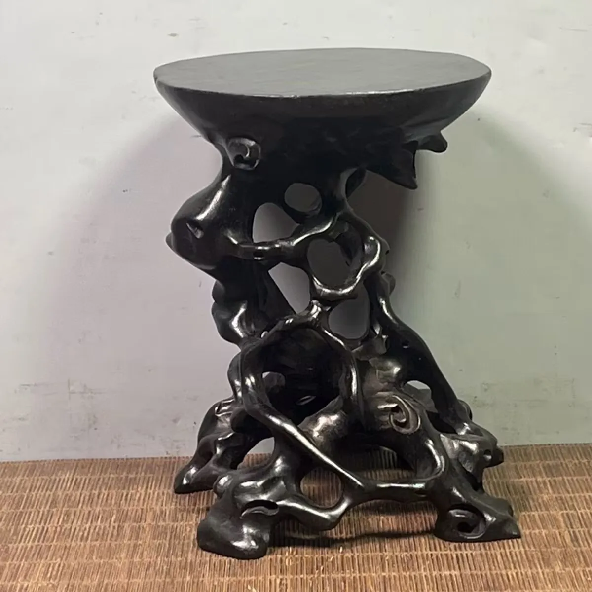 Artistic Antique Ebony Wood Stand Base for Collectible Miniature Vase Coin Figurines Jewelry Display Classic Home Decoration