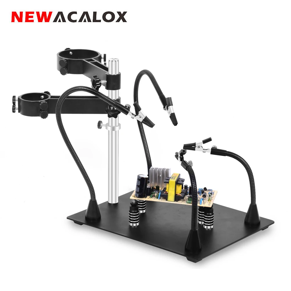 NEWACALOX Magnetic Flexible Welding Third Hand Heat Gun Holder with 3X LED Magnifier for PCB Repair Helping Rework Station