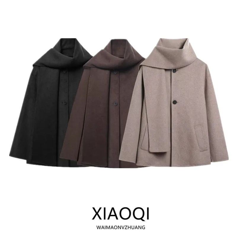 Winter 2025 New Women's Loose Mixed-Fiber Scarf Short Coat Jacket Fashionable Elegant Style 6318275
