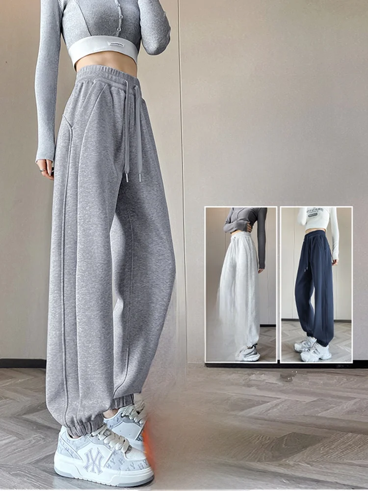 

Утепленные флисовые спортивные брюки с высокой талией до щиколотки для женщин, свободные повседневные брюки-фонарики, длинные брюки-морковки, осень-зима