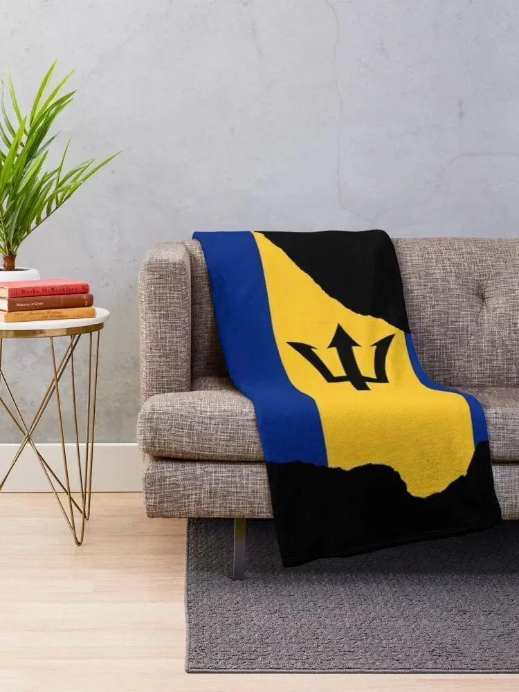 Flag Map of Barbados Throw Blanket Thins Vintage Blankets