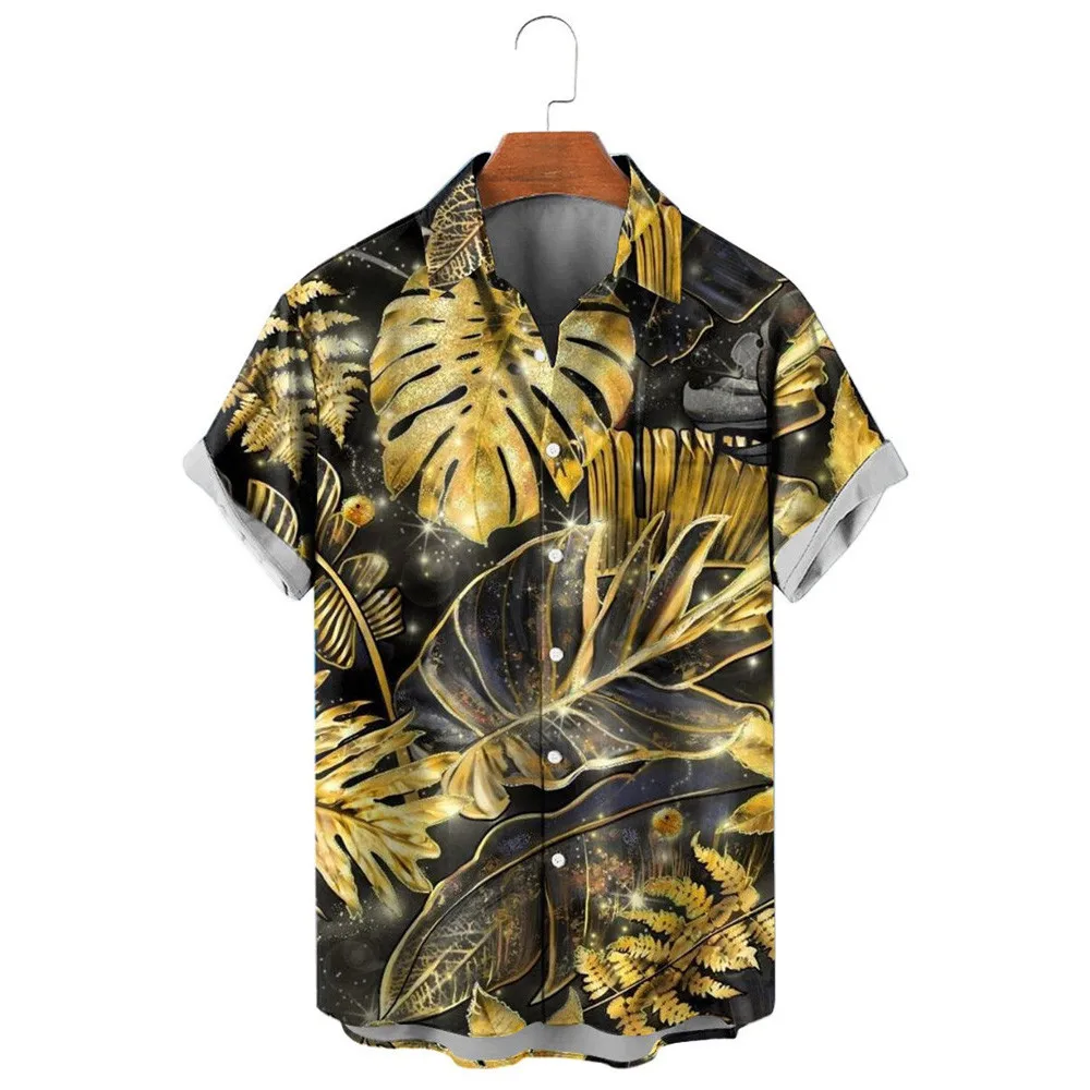 HX Fashion Men's Shirts Hawaii Bohemia Retro Tropical Plant Art 3D Printed Casual Shirt Summer Beach Shirt