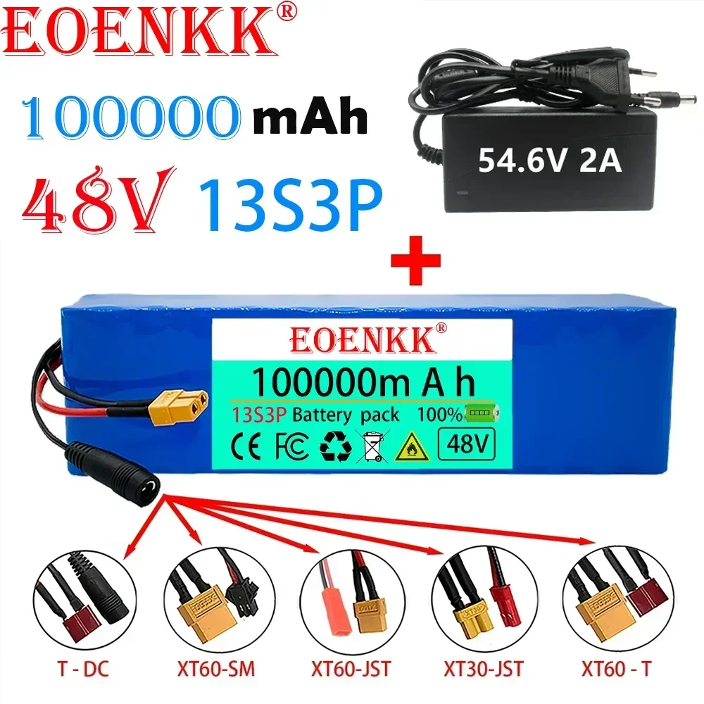 EOENKK New48V100Ah 1000w 13S3P 48V Lithium ion Battery Pack 100000mah For 54.6v with BMS+charger