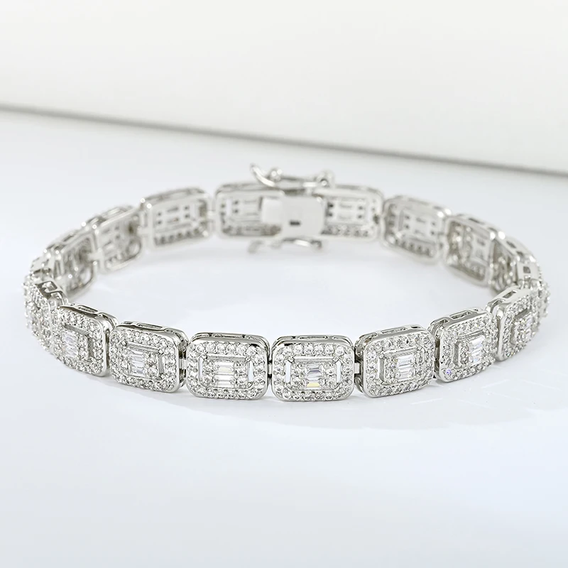 New trend brass cubic Zirconia tennis chain bracelet Baguette Zircon square cuff bracelet Hip Hop men women party gift