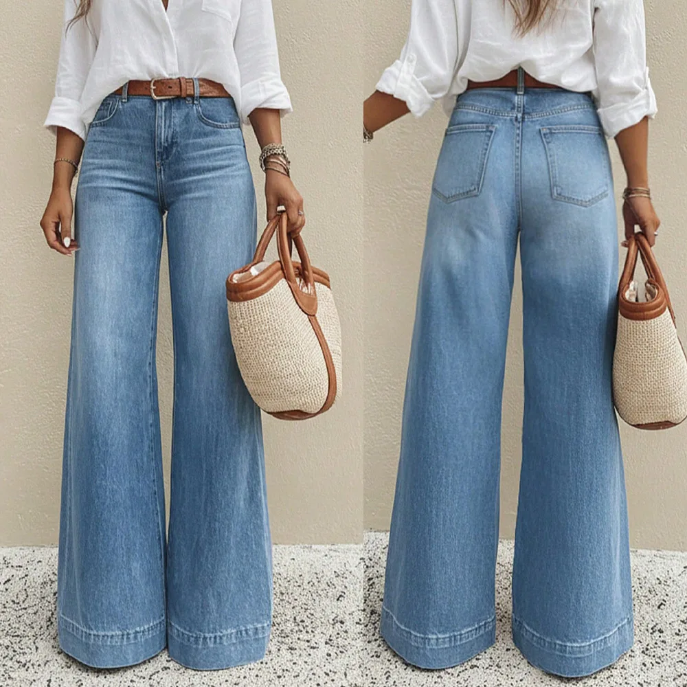 

Wide Leg Jeans Women Washed Pants High Waist Distressed Streetwear Floor Length Vintage Female Denims Trousers Spring 2026