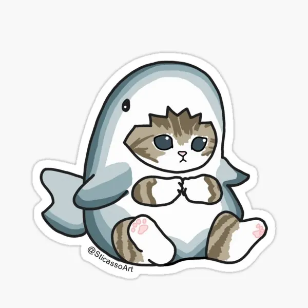 Shark Kitten Costume  5PCS Stickers for Kid Bumper Home Room Window Living Room Water Bottles Art Cute Anime Background Print