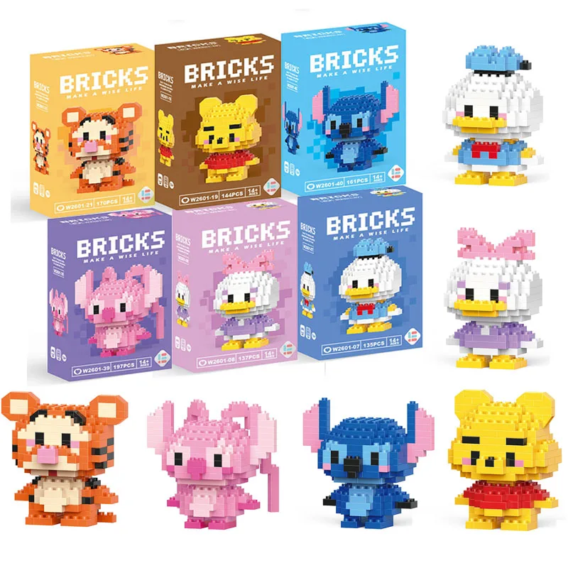 Disney Building Blocks Toys Anime Figure Image Donald Duck Pooh Bear Stitch Dolls Children Puzzle Assembly Toy Bricks Wholesales