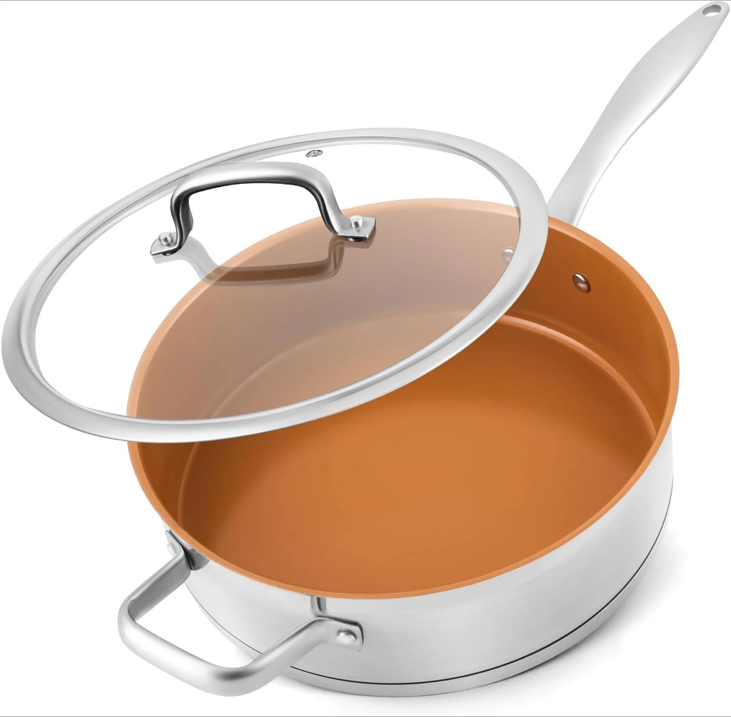 Ceramic Saute Pan, 11.6 Inch Nonstick Frying Pan without PFAS, PTFE, or PFOA, Stainless Steel Base Deep Skillet for All Cooktops, Oven & Dishwasher Compatible