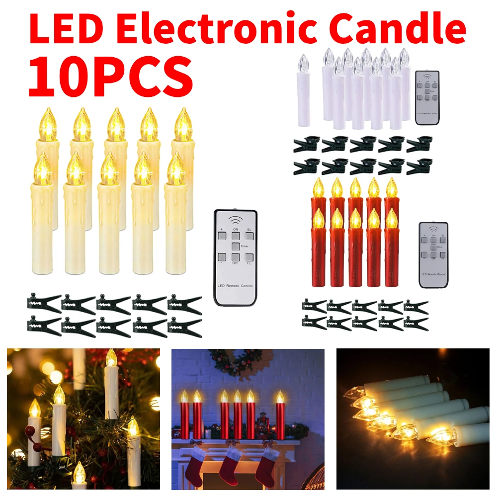 10 szt. Świeca elektroniczna LED z pilotem zasilanie bateryjne migający płomień ślub urodziny dekoracja świąteczna świeca choinkowa