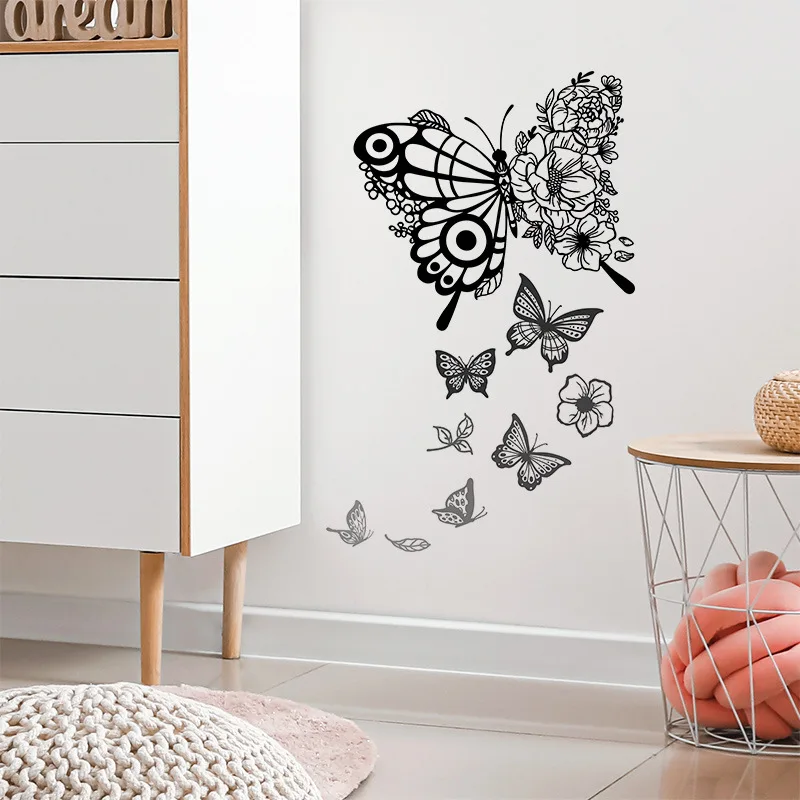 Creative butterfly flower silhouettes Living room background wall decoration Bedroom renovation ambiance wall stickers