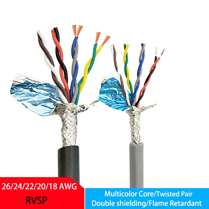 5M RVSP Twisted Pair Shielded Cable2/4/6/8Core 26 24 22 20 18AWG RS485 Signal Control Wire Audio Cable Monitor the Power Cord