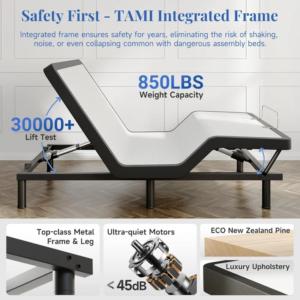 Verstelbaar Bedframe Queen Size, Afstandsbediening & Massage , Dual Side Usb, Stille Motor, Draadloze Afstandsbediening, Elektrisch Verstelbaar Bedframe