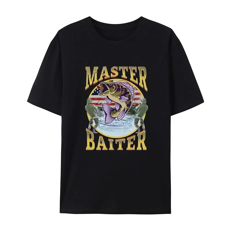 

MASTER BAITER Мужская свободная летняя футболка с короткими рукавами из чистого хлопка с принтом для рыбалки, топ для пар с дизайнерским смыслом