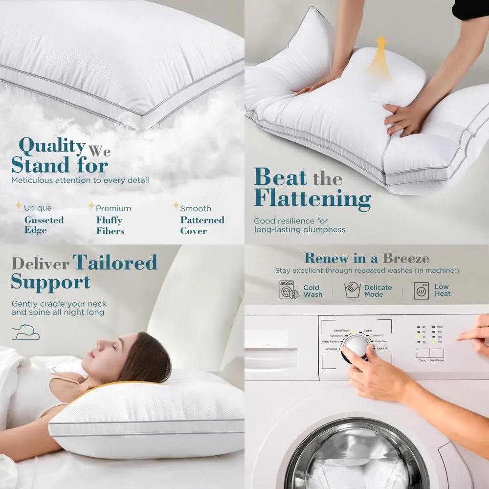 

Pair of Cooling Gusseted Pillows for Side, Back, and Stomach Sleepers, Hotel Quality, White