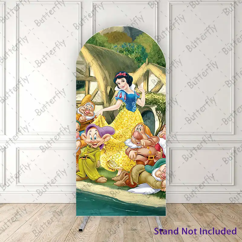 

Seven Dwarfs Forest Snow White Disney Princess Arch Photography Backdrop Cover Girls Happy Birthday Party Background Decoration