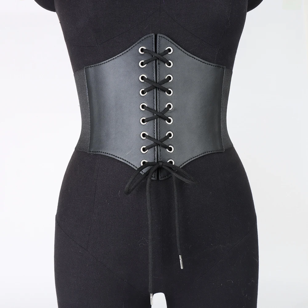 Fashion Women Elastic Wide Corset Belts Faux Leather Slimming Shaping Girdle Tight High Waist Versatile for Daily Bustier Corset