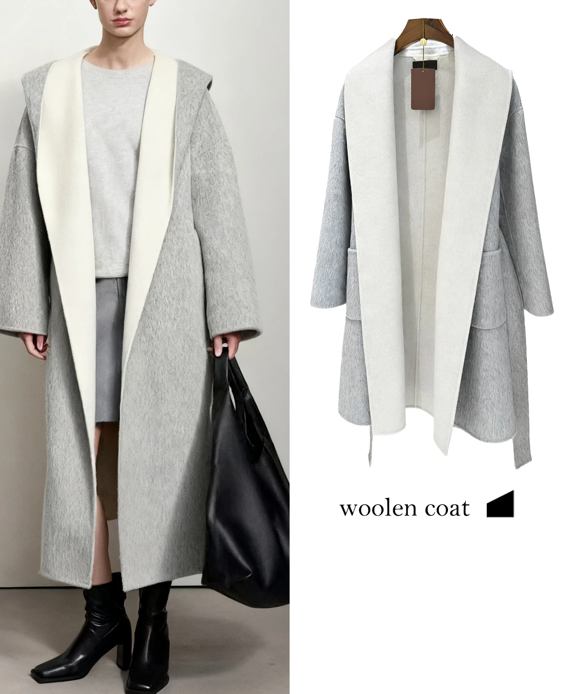 

FWRD женское модное и повседневное светло-серое шерстяное пальто с цветными блоками и большими лацканами, женское повседневное шерстяное пальто # FWRD0110