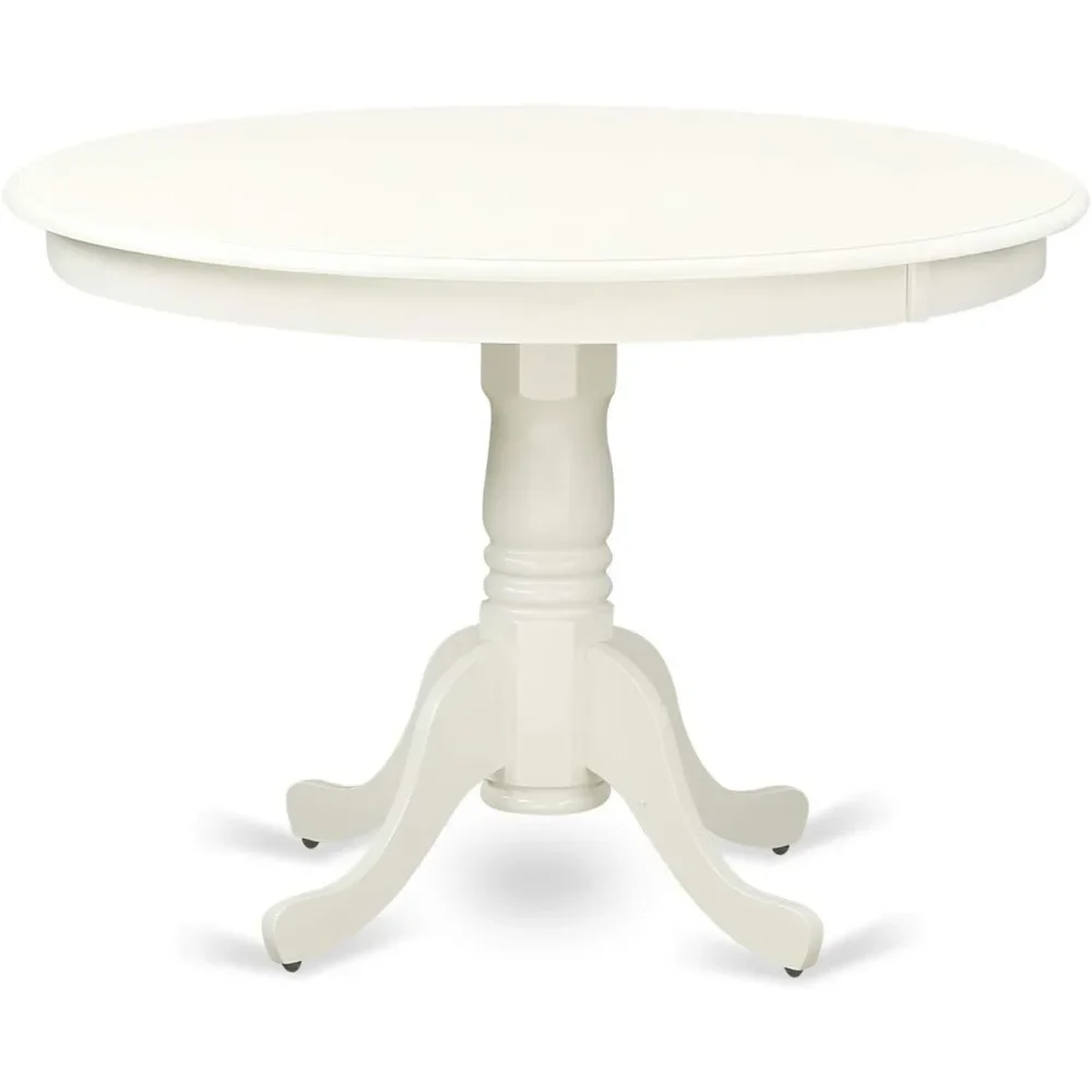 3 Piece Kitchen Table & Chairs Set Contains a Round Dining Room Table with Pedestal and 2 Dining Chairs, 42x42 Inch, Linen White