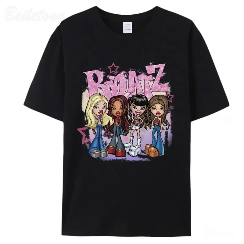 Bratz Y2k T-shirt Women's Cartoon Tops Round Neck Cotton Travel Pattern Girls Fashion Short Sleeve Aesthetic Unisex T-shirt