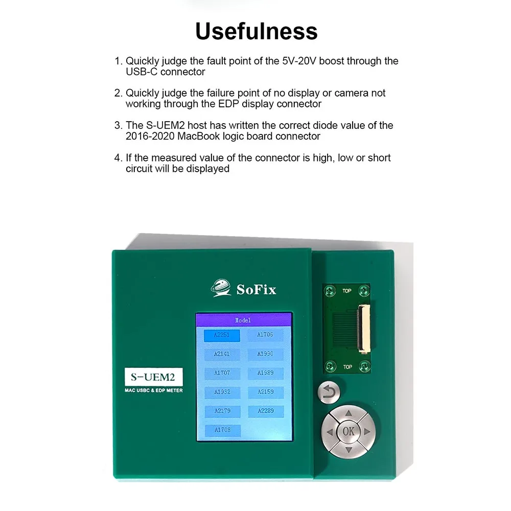 S-UEM2 pour Mac USBC & EDP Meter Detector pour MacPleLogic Board Motherboard Screen EDP Connector Test Box Repair Tool