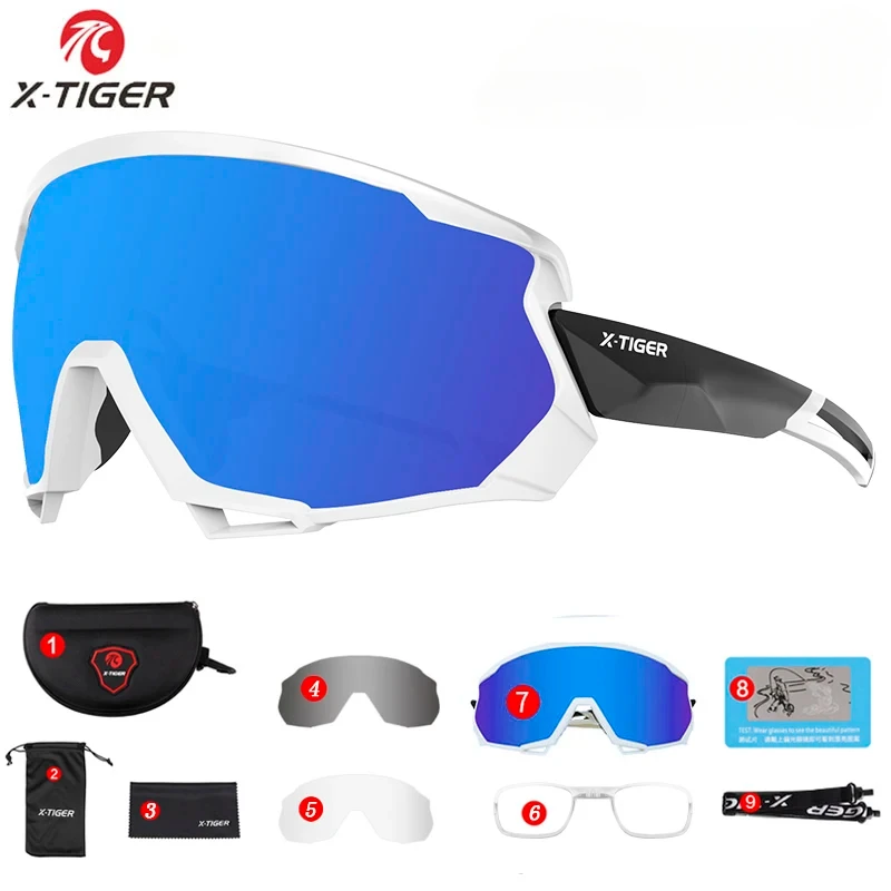 X-TIGER Bike Polarized Sports Sunglasses with 5 Interchangeable Lenses for Mens Womens Baseball Running Fishing Cycling Eyewear