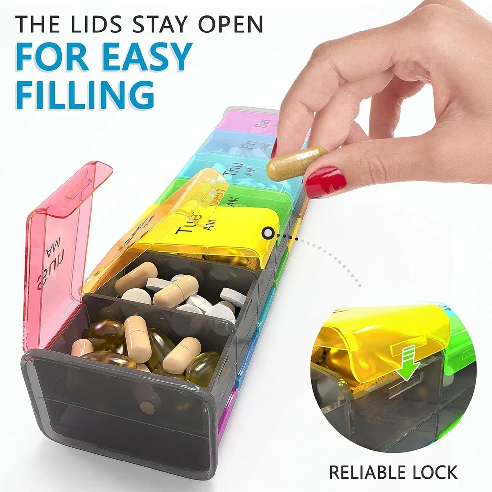 1PCS Extra Large Pill Organizer 2 Times a Day, Big Weekly Pill Box Organizer, Giant Daily Pill Container with 14 Compartment