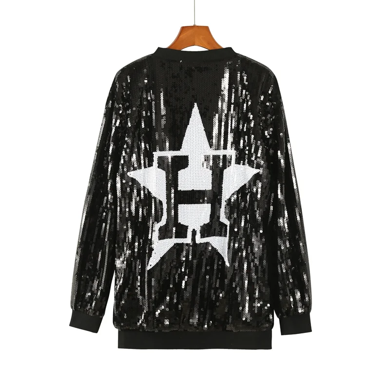 

Autumn New Female Sequins Geometric Letter Streetwear Long Sleeve Jackets Hip Hop Loose Night Club Zipper Women's Coats