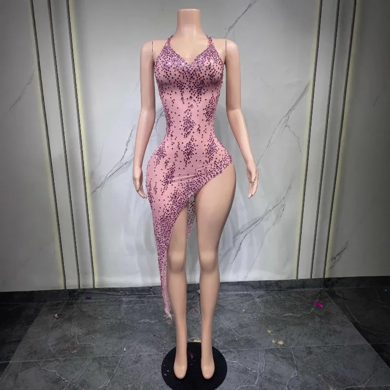 

Golden Transparent Tube Evening Gown Sparkling Crystal Dress Elegant Sexy Outfit for Nightclub Performance Dance wear zym