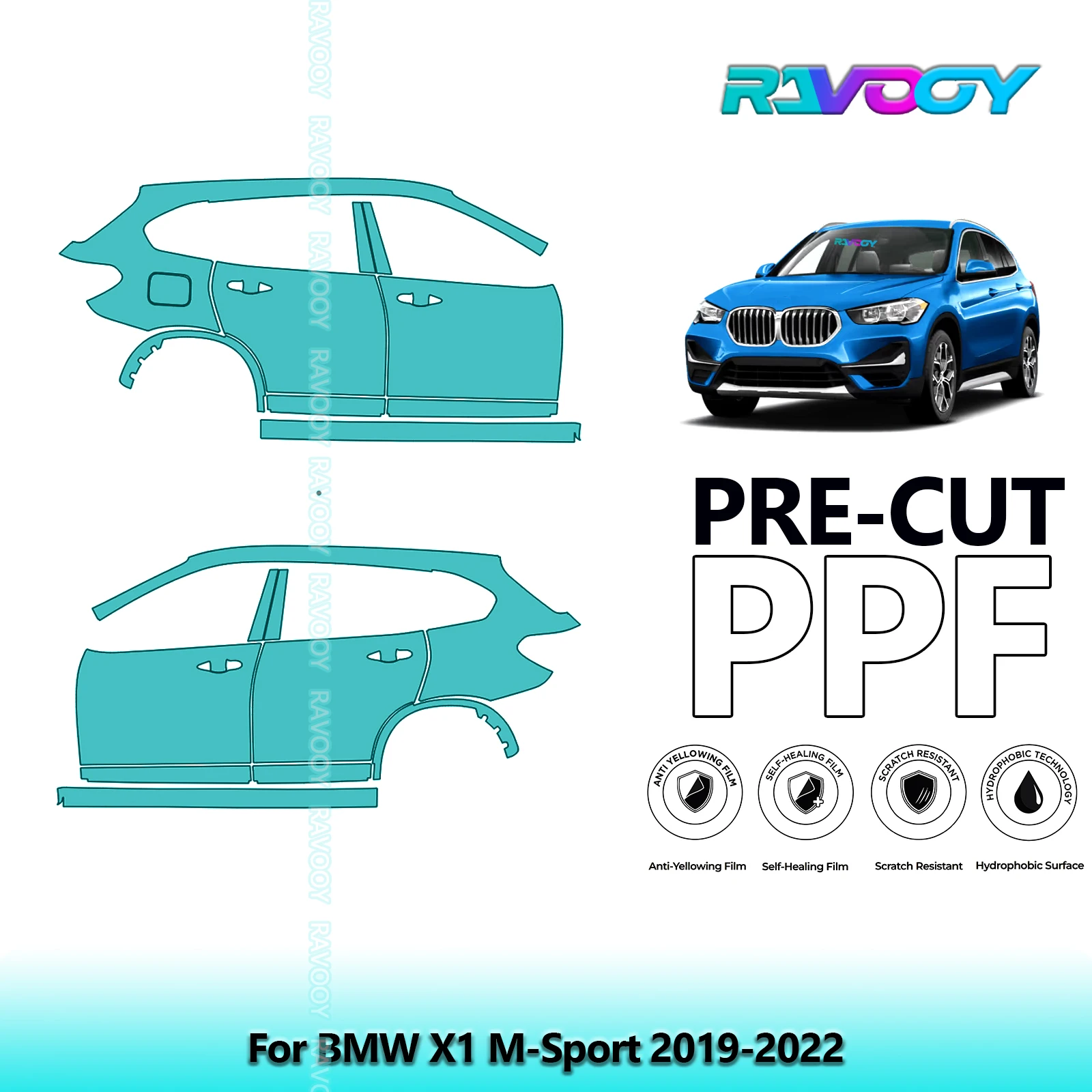 

For BMW X1 M-Sport 2019-2022 8.5mil Clear Matte Pre-Cut PPF Door & A/B Pillar Kit TPU Paint Protection Film Set