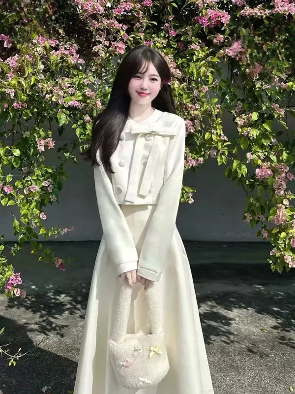 

Ele ort Outerwear And Skirt Set Gentle Sle Two-Piece Winter Outfit Comfortable Cotton High Waist Slim Fit round Ne