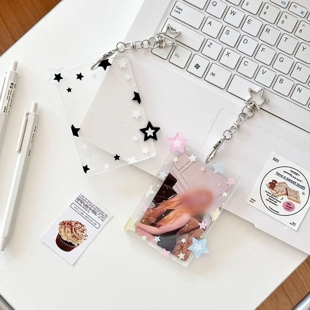 Creative Colorful Star Kpop Photocard Holder Keychain 3 Inch Acrylic Student Card Protector Display Transparent Card Holder Gift