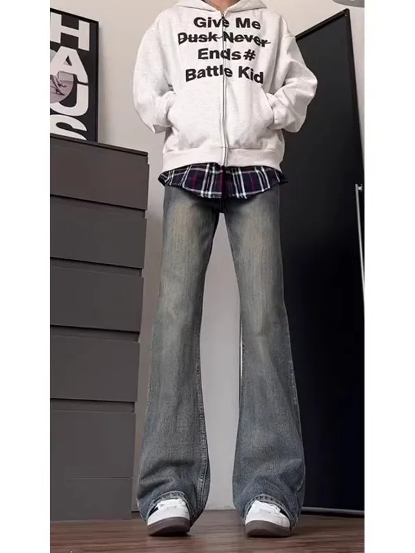 

Мужские джинсы Retro Blue Knife: весенне-осенние, винтажные, с высокой талией, прямые, свободного кроя, для повседневной носки