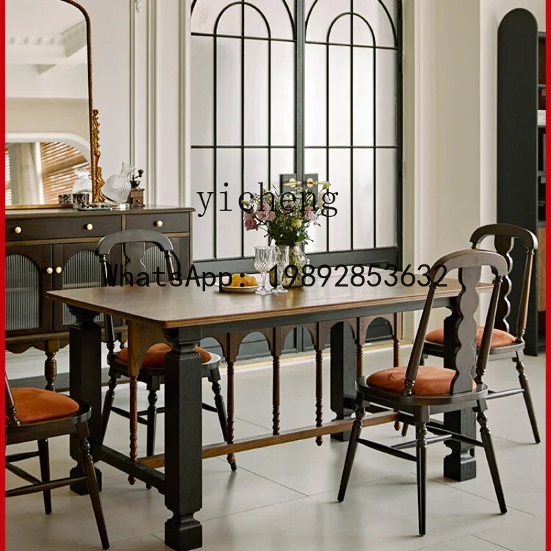 LYY  Solid Wood Dining Tables and Chairs Set Red Oak Vintage Dining Table Restaurant Large Board Table