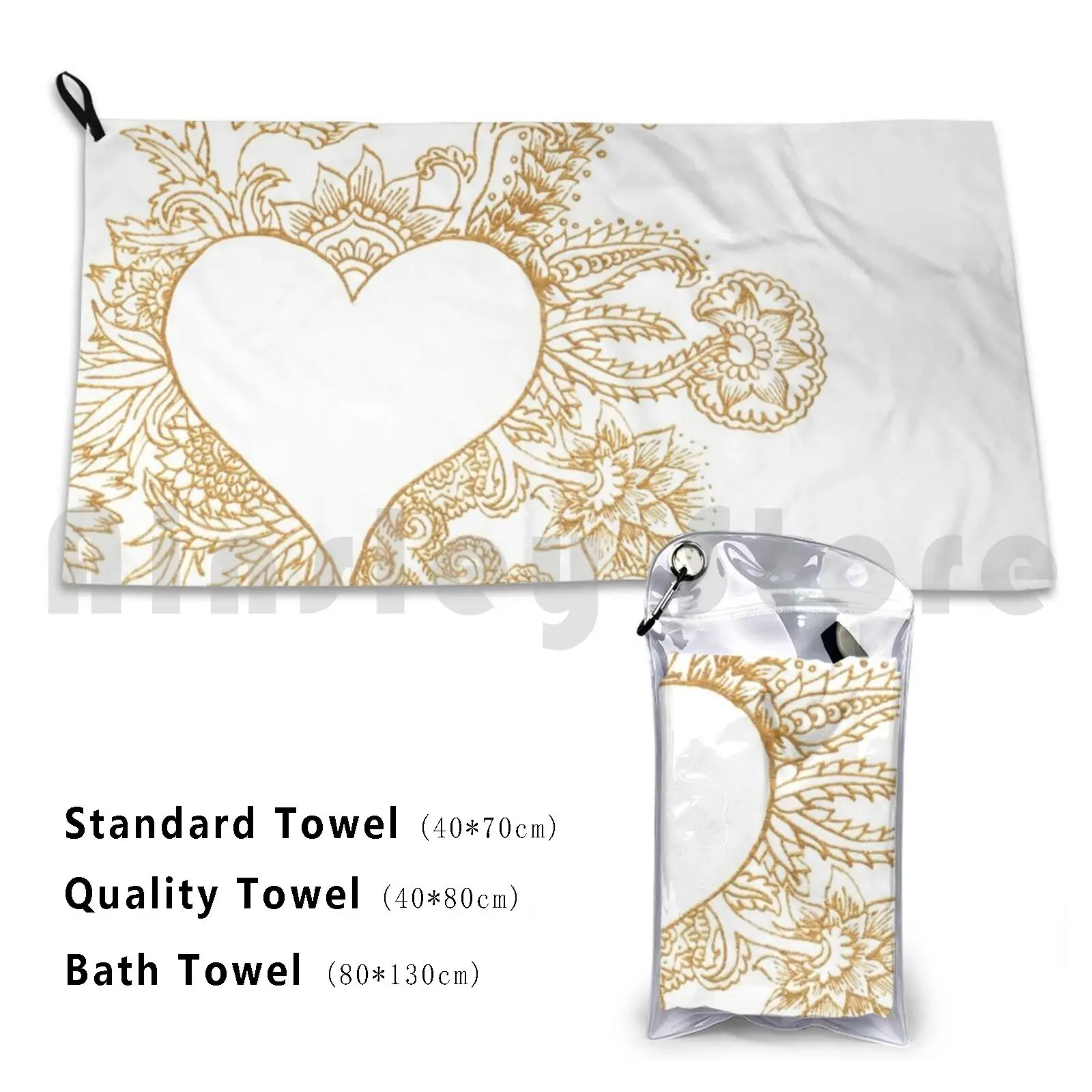 Towel Gold Heart Doodle 1653 Doodle Heart Flowers Gold Sketch Line Drawing Pen And Ink