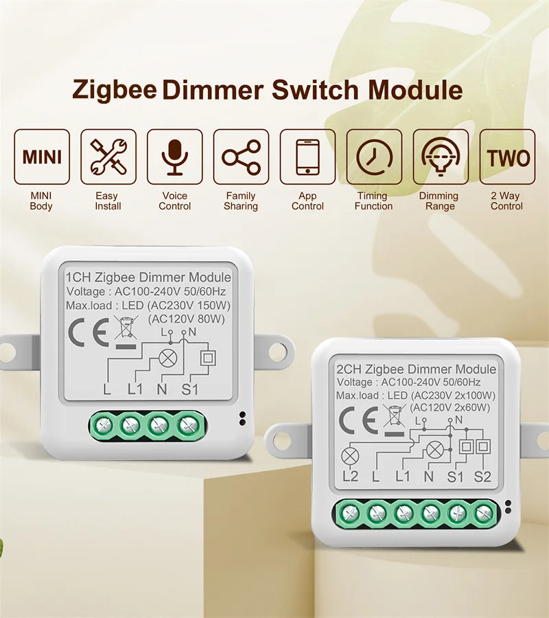 Zigbee Dimmer Switch Tuya Smart LED Lights 1/2 Gang Dimmers Switch Module Supports 2 Way Control Work for Alexa Google Home