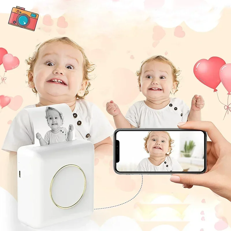 Mini stampante termica senza inchiostro wireless Etichetta fotografica Bluetooth IOS Android Fotocamera portatile Stampante per diario per bambini Regalo per adulti