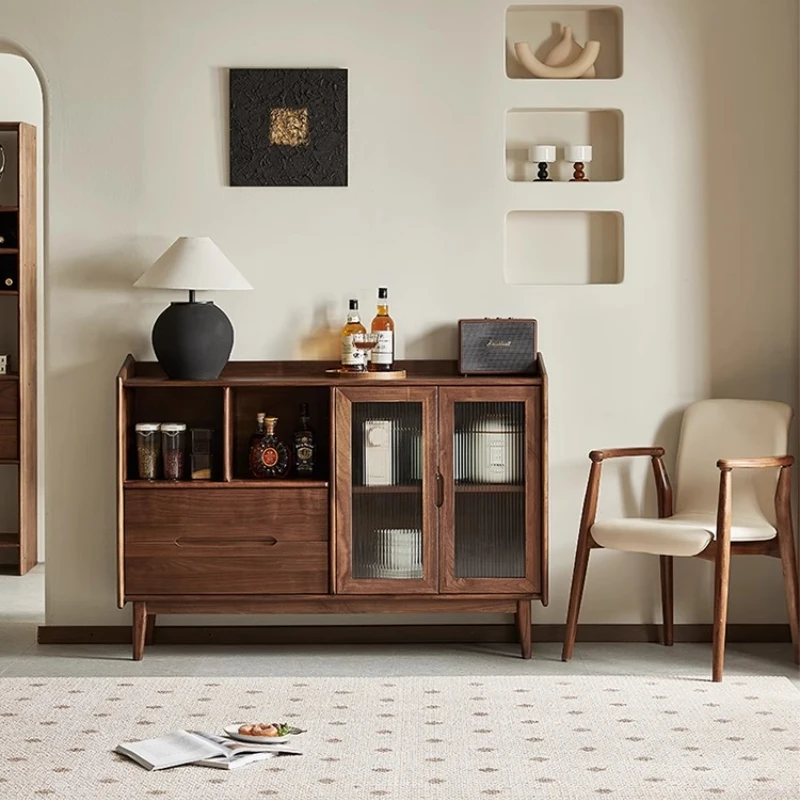 

Black Walnut Side Cabinet Nordic Simple Multifunctional Solid Wood Tea Cabinet Household Storage Locker