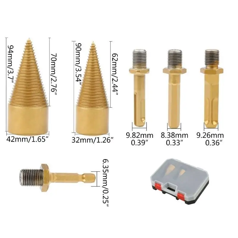 652F 6pcs Lepas Kayu Splitters Sekrup Bor Bit Bit Square Round