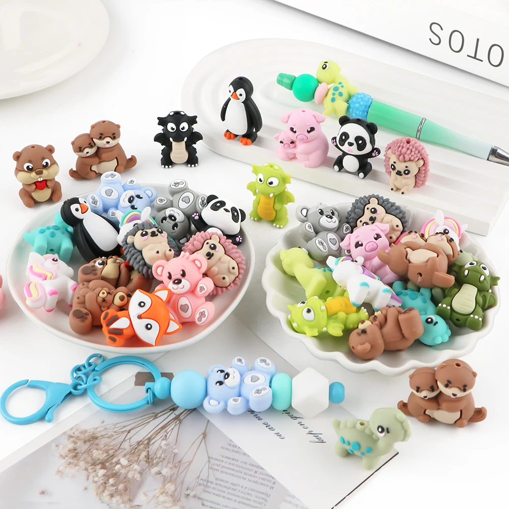 Kovict 5/10Pcs New 3D Animals Silicone Focal Beads For Jewelry Making DIY Pen Necklace Bracelet KeyChain Handmade Accessories