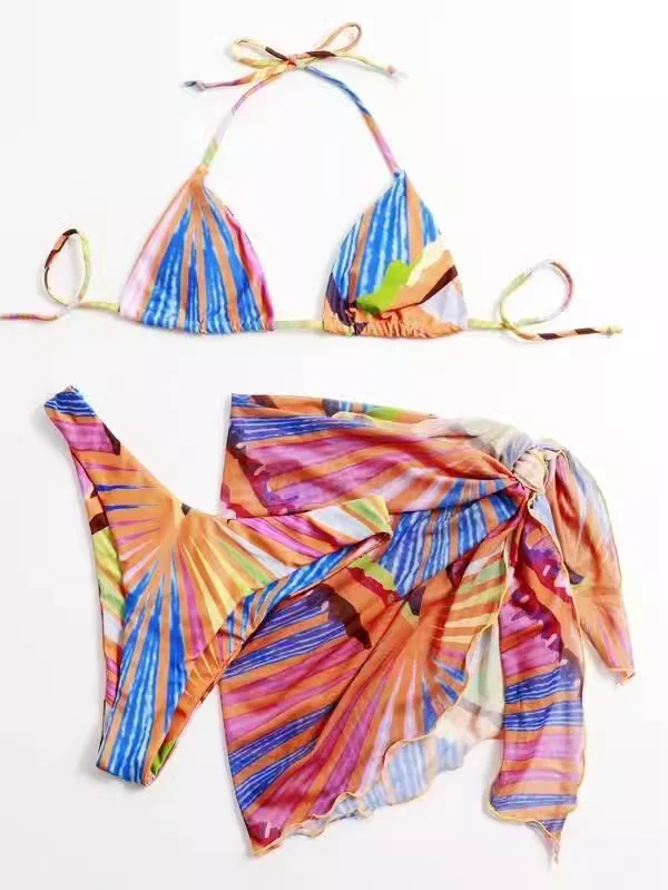 بيكيني مثير مع حزام تنورة مرنة تي شيرت مجموعة ملابس السباحة الصيف وصول جديد المرأة V-ne مادة البوليستر ملابس السباحة #5