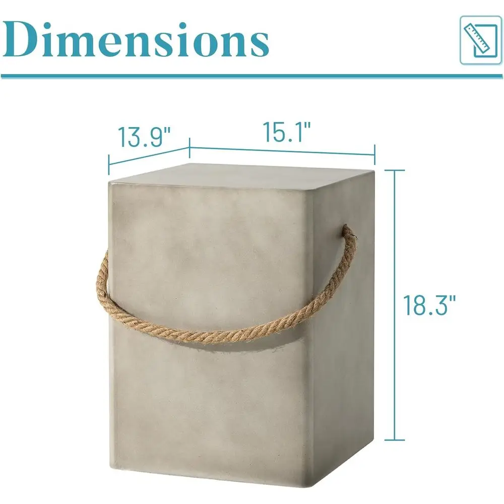 Medium Gray 18 Concrete Outdoor Side Table with Hemp Rope Accents