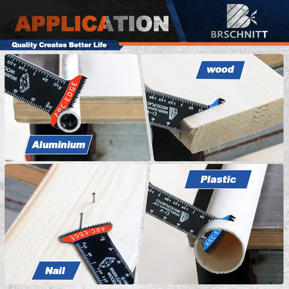 BRSCHNITT 진동 톱날, 네일 우드 플라스틱 멀티 툴 블레이드용, 매우 긴 도달 아크 에지 CRV 클린 컷, 5 개