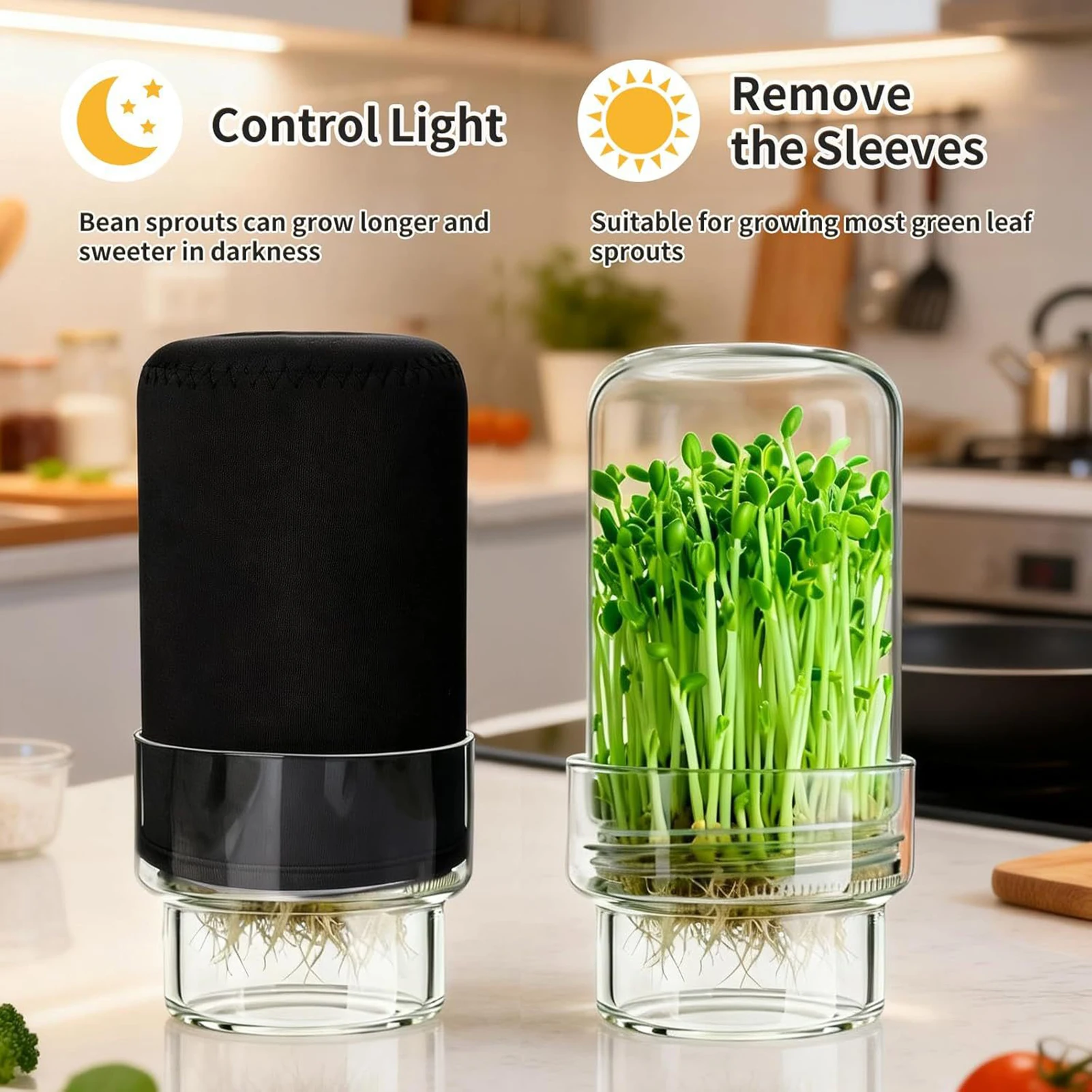 Sprouting Jar Kit Indoor Gardening Seed Sprouter Kit Transparent Plant Germination Growing System with Drip Tray for Home
