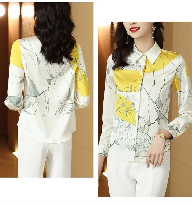 2XL 3XL Luxury Design Blouses Satin Summer Shirts for Women White Blouse Fashion 2024 Spring Tops Long Sleeve Blusas Mujer 6680