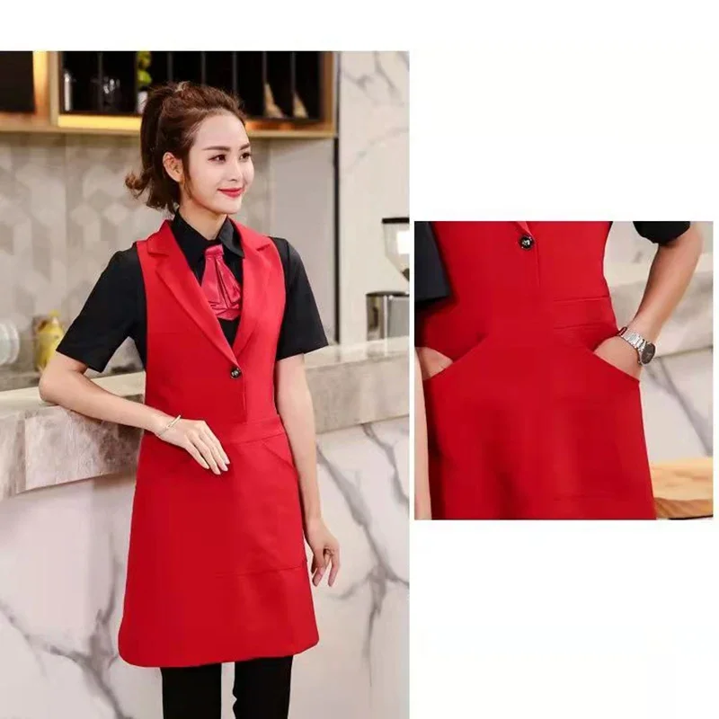 Fashion Suit Collar Waiter Server Kitchen Apron Household Cleaning Women Men Overalls Pinafore Sleeveles Cooking Bib Accessories